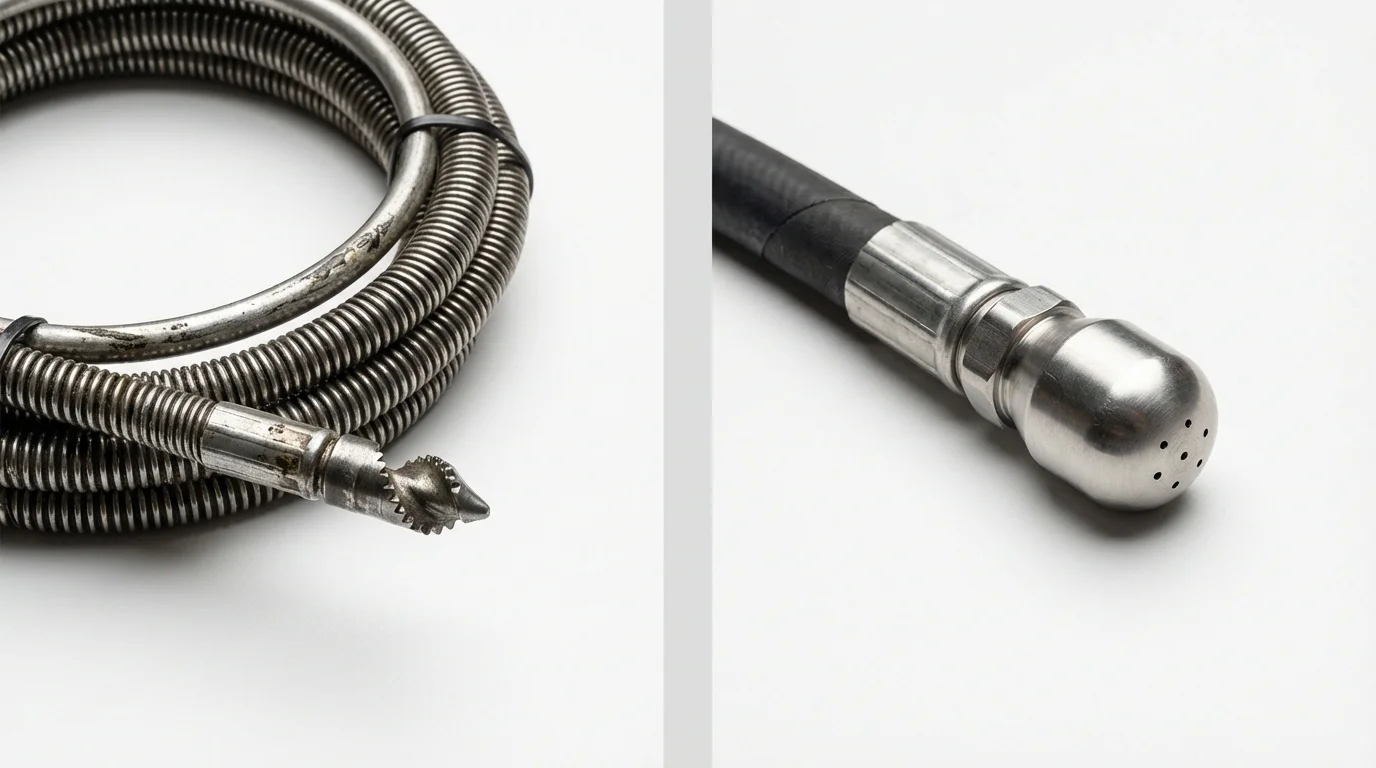 Drain snake cable and hydro jetting nozzle used for drain cleaning in Homer, AK
